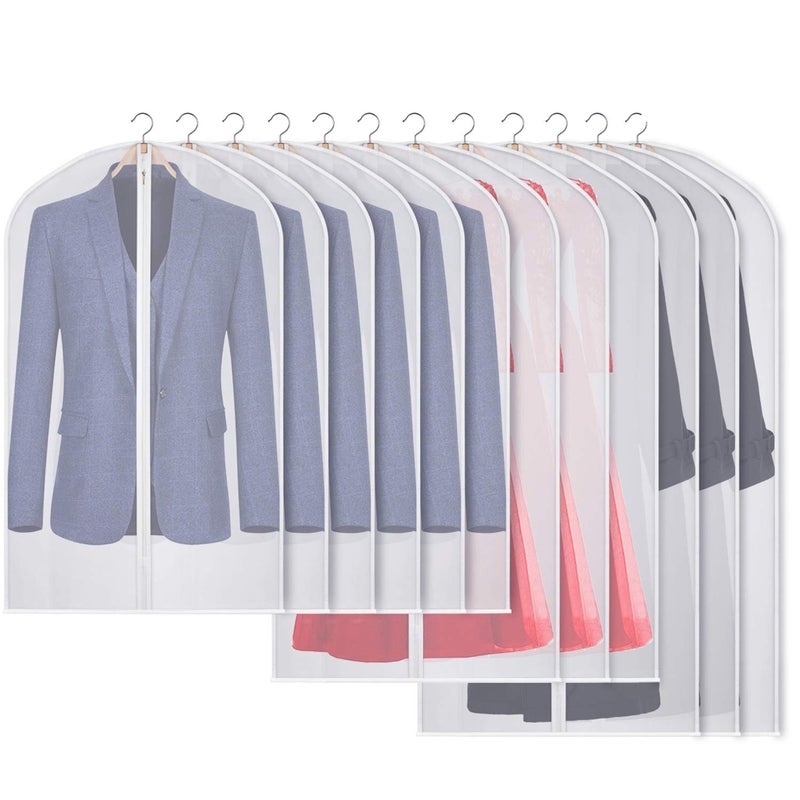 Kntiwiwo Clear Garment Bags Suit Bag for Closet Storage Set of 12 Hanging Dress Cover Bag with Zipper for Suit, Coat, Long Dresses Clothes Storage-24â€ x 40â€/50â€/60â€ - Image 1